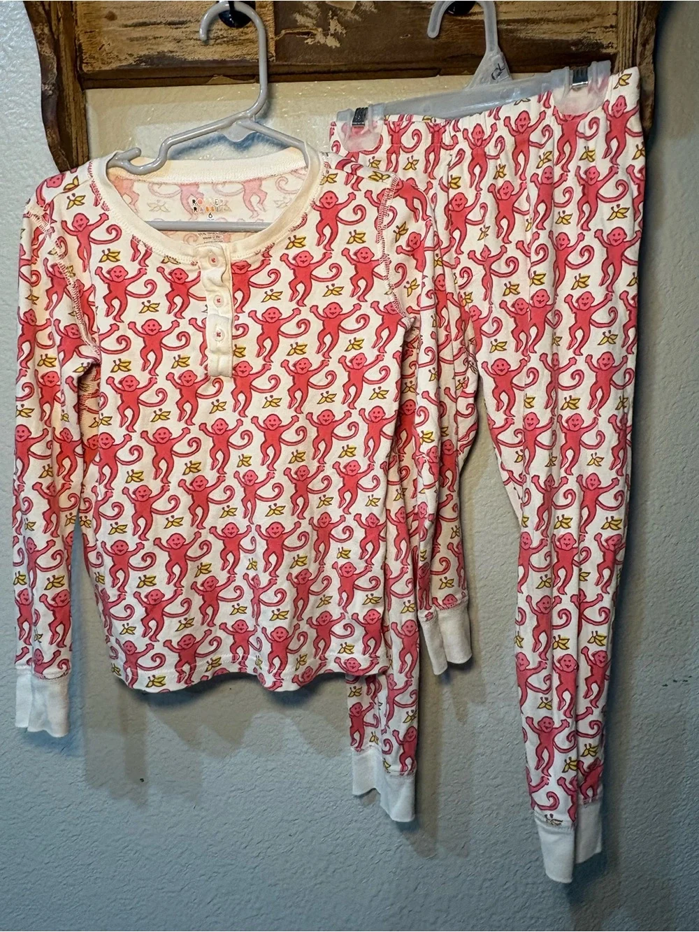 Roller Rabbit Kid’s Pajama Set PINK  Monkey Size 6 Pima Cotton Made In PERU